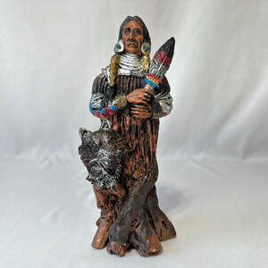 Native American Indian & Wolf Figurine Young Inc American Frontier Collection